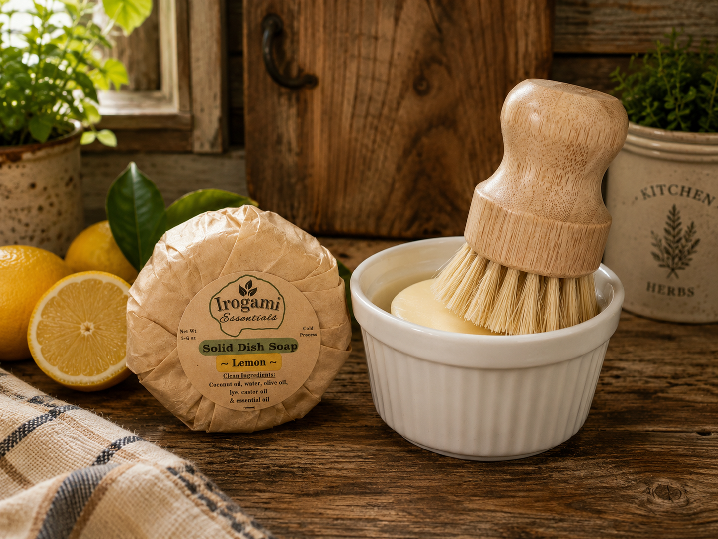 Solid Dish Soap Starter Kit with Bamboo Brush