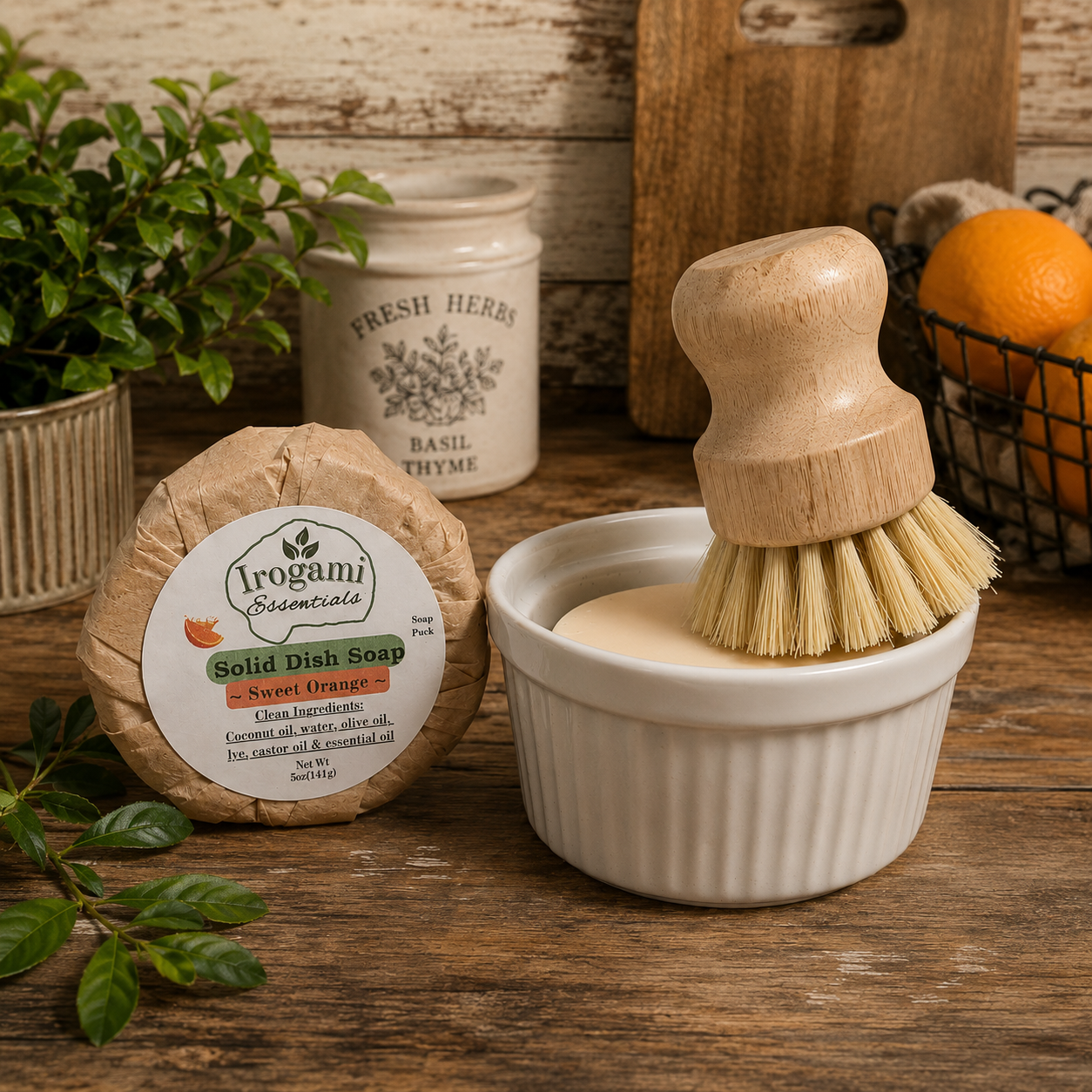 Solid Dish Soap Starter Kit with Bamboo Brush